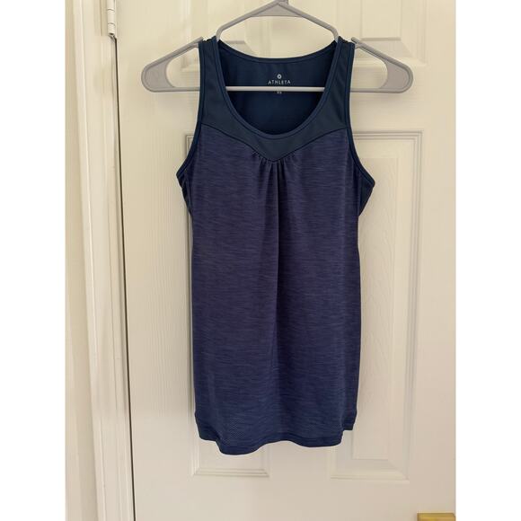 Athleta Gel Mesh Supercharged 2-in-1 Shelf Bra Tank Top Womens XS Blue Racerback - Picture 2 of 14